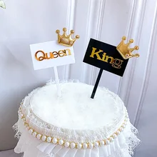 Cake Decoration Gold Crown King Queen Double Acrylic Cake Toppers for Happy Birthday Mother`s Father`s Day Ccake Supplies