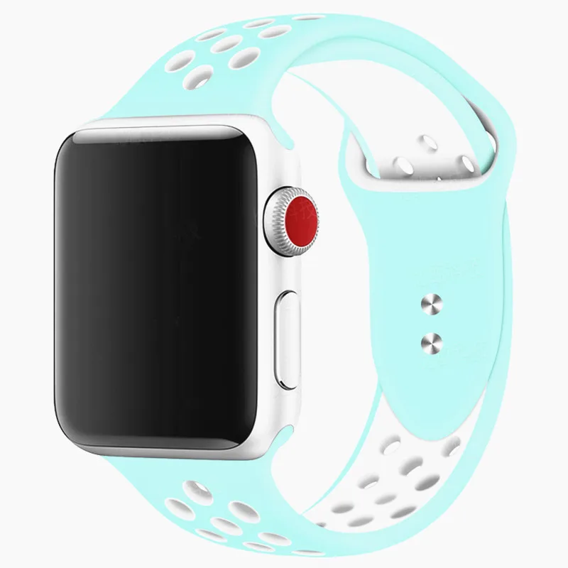 Дышащий Силикон Спортивный ремешок для Apple Watch 4 3 2 1 38 мм резиновые ремешки для Nike+ Iwatch 4 3 40 мм - Цвет ремешка: Blue white