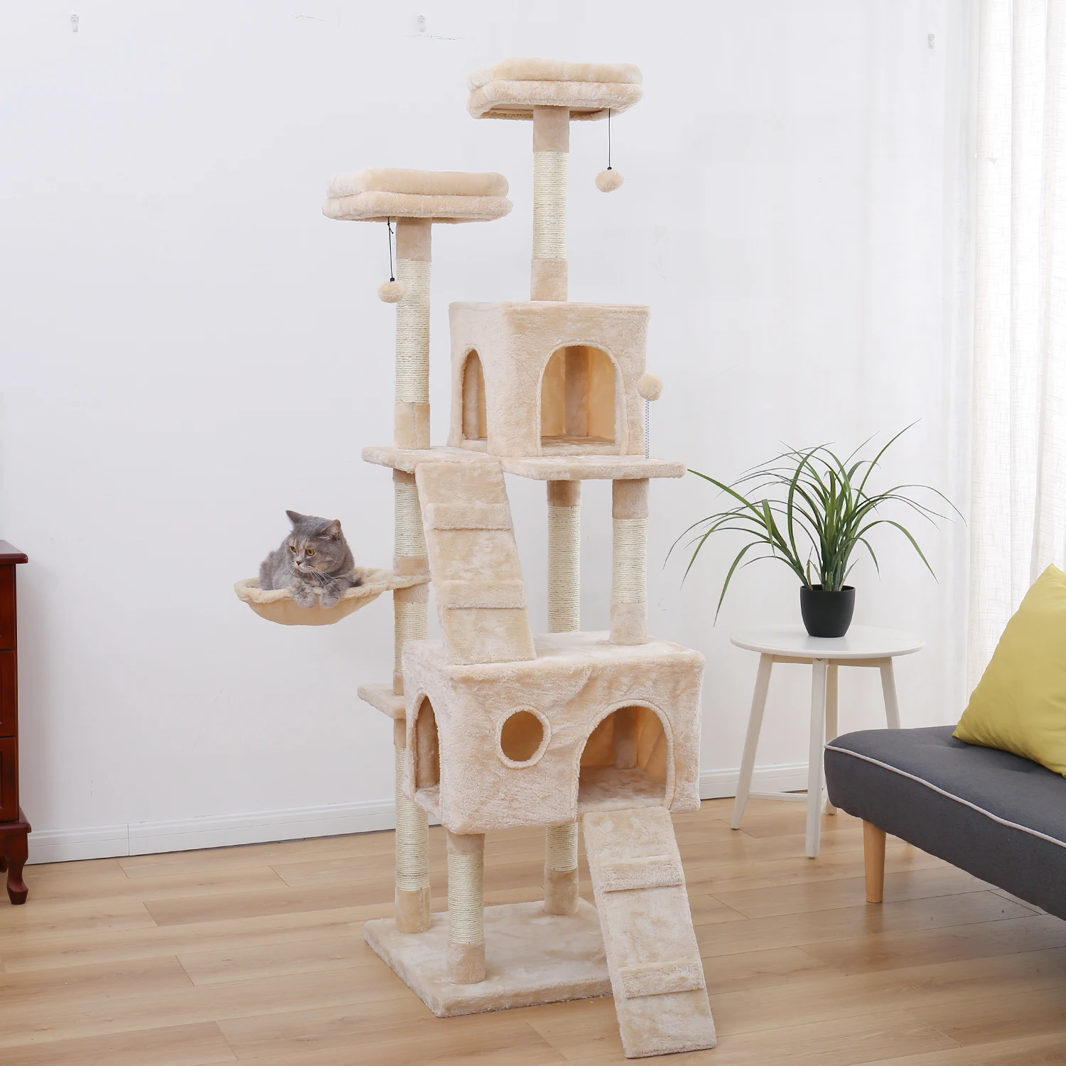 Modern Cat Tree Wooden Multi-Level Tower