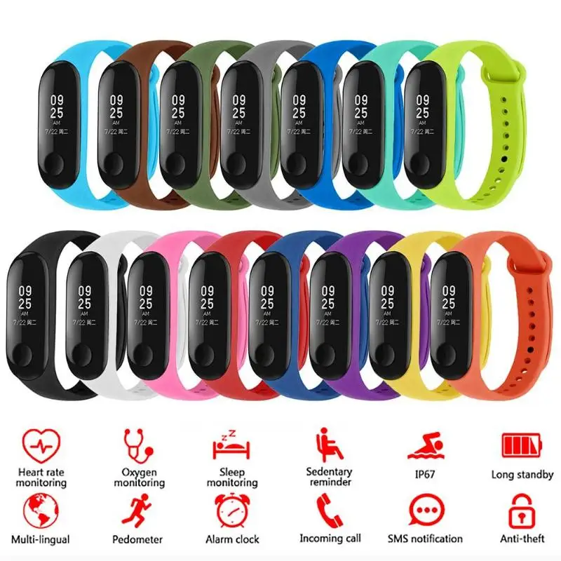 

15pcs Silicone Watchband Replacement Bracelet Strap Moderate Softness Comfortable to Wear Durable for Xiaomi Mi Smart Band 4 3