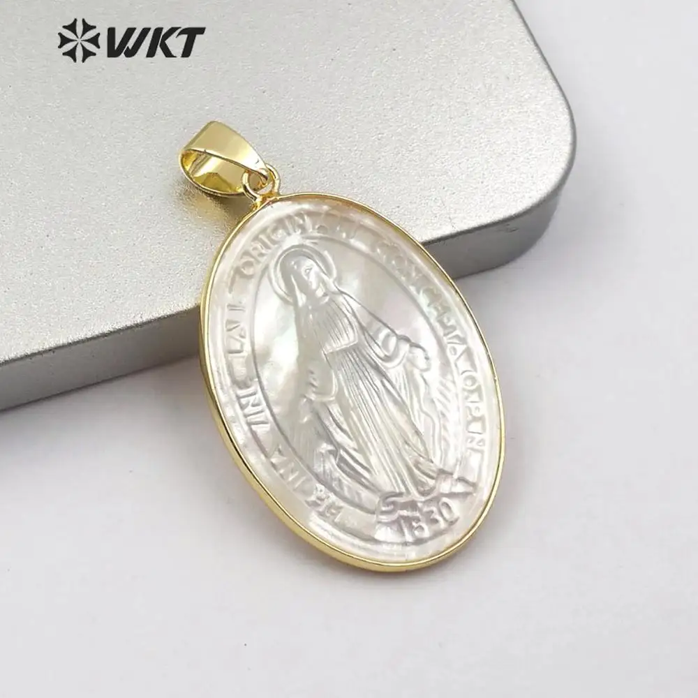 WT-JP177 Изумительный нежный ручной работы в виде ракушки резной белый Sanit Мария кулон религиозный кулон