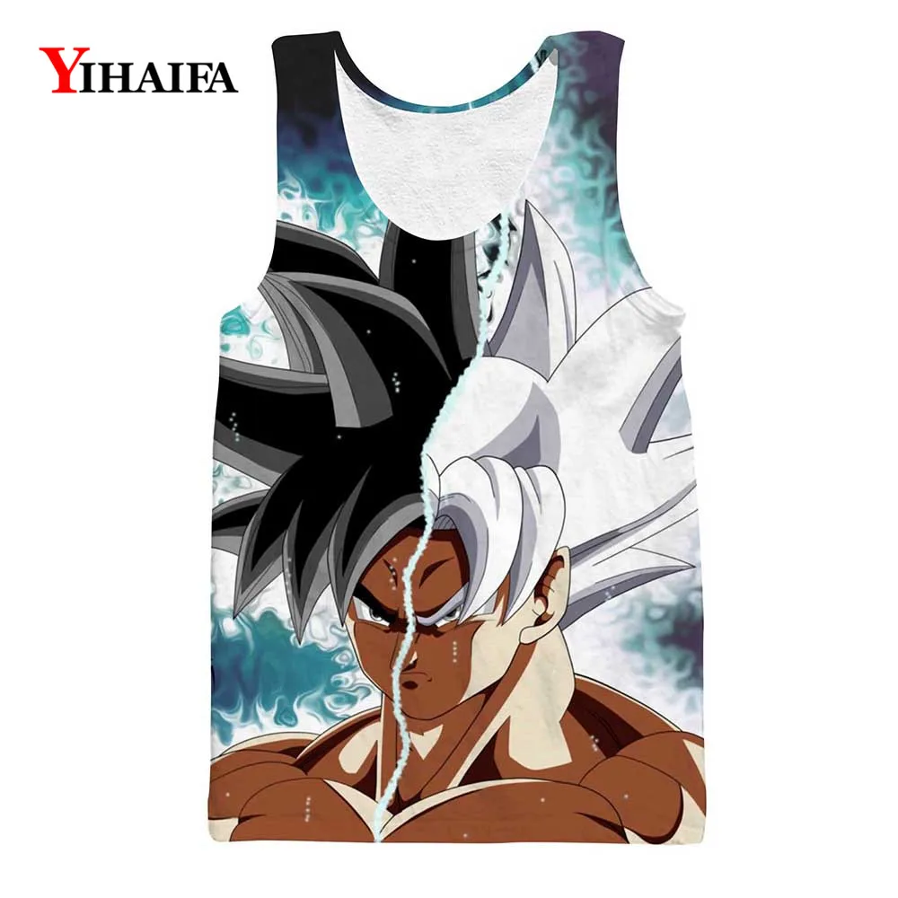 

Mens Tank Top 3D Print Vest Dragon Ball Z Black White Spliting Goku Saiyan Cartoon Anime Casual Sleeveless Unisex Tank Tops