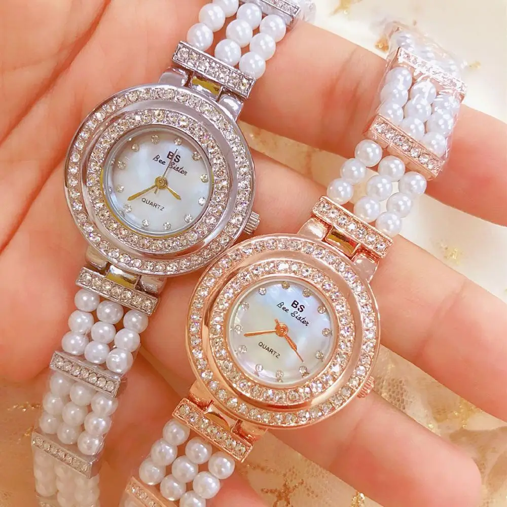 Rose Gold Pearl Women Bracelet Watches Ladies Dress Quartz Wristwatch Seashell Diamond Watch