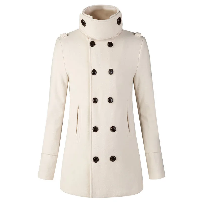 Beige Trench Зимняя куртка для мужчин, Тренч, длинное пальто, водолазка, шерсятнное пальто, мужские однотонные повседневные модные куртки - Цвет: Beige Trench