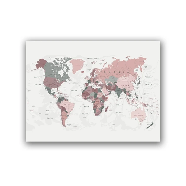 World-Map-Canvas-Print-Blush-Pink-Hunter-Green-Map-of-the-World-Poster-Dorm-Decor-Modern (3)