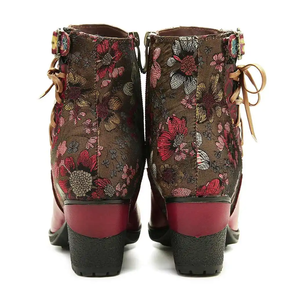 SOCOFY/ботинки в стиле ретро; мягкие Ботильоны на молнии со шнуровкой и цветочным принтом; элегантная обувь; женская обувь; Botines Mujer; Новинка года