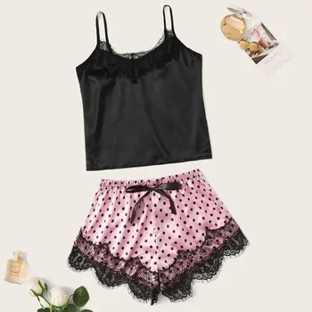 

Factory Sexy Pajamas Pajamas Europe and America Lace Real Silk Camisole Female Summer Trend Foreign Trade Homewear Set Viscose