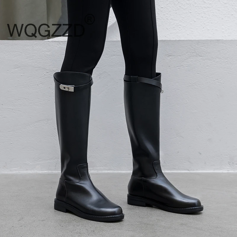 

Luxury brand high boots women's shoes cow leather metal decoration new winter knight boots women's riding boots botas mujer