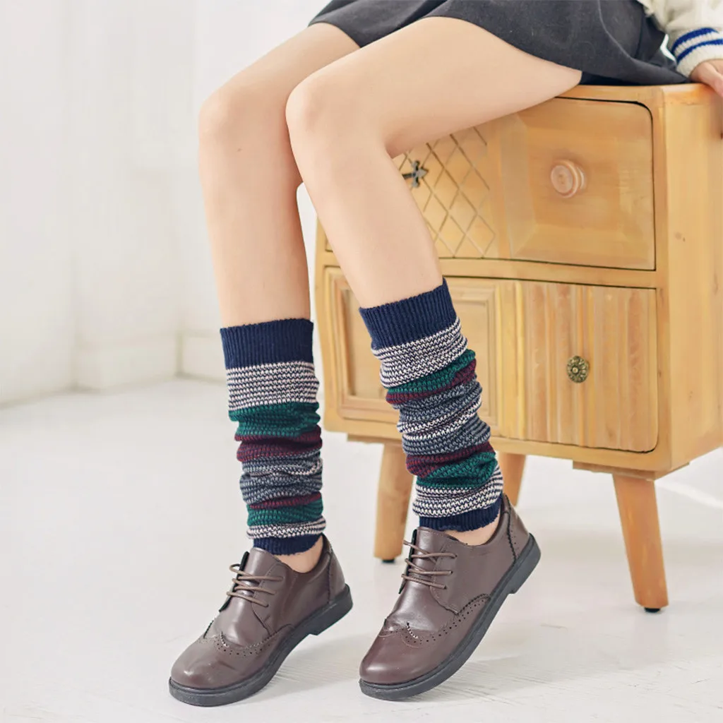 Зимние вязаные гетры для женщин и девочек; лоскутные высокие чулки выше колена; обтягивающие женские носки; гетры