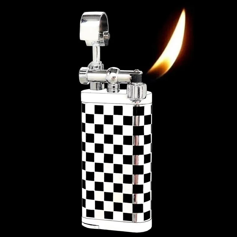 

Genuine Oblique SPUNK Cigarette Pipe Gas Lighter With Tobacco Pipe Tamper Personality Retro Metal Rocker Arm Lighter Easy Ignite