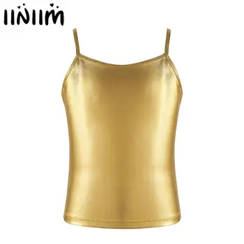 

Kids Girls Ballerina Spaghetti Straps Shiny Metallic Camisole Tank Top Tutu Dancewear Child Gymnastics Leotard Ballet Exercise
