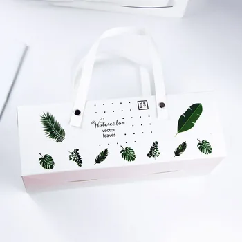 

Green Leaves Baking Food Carton Cookies Gift Packaging Box Mooncake Macaron Cake Packaging Tote