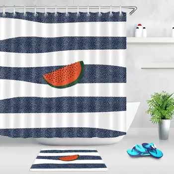 

Striped Cartoon Watermelon Shower Curtain Waterproof Polyester Fabric Bath Curtain For The Bathroom Decoration With Hooks