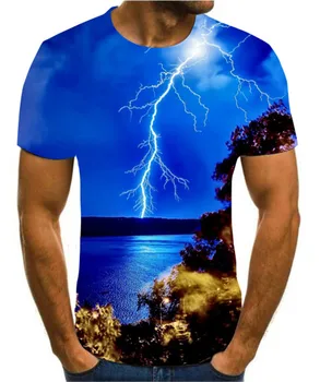 

2020Men's 3D printing T-shirt lightning landscape printing t-shirt men's T-shirt Summer Black T-Shirt round neck beach T-shirt