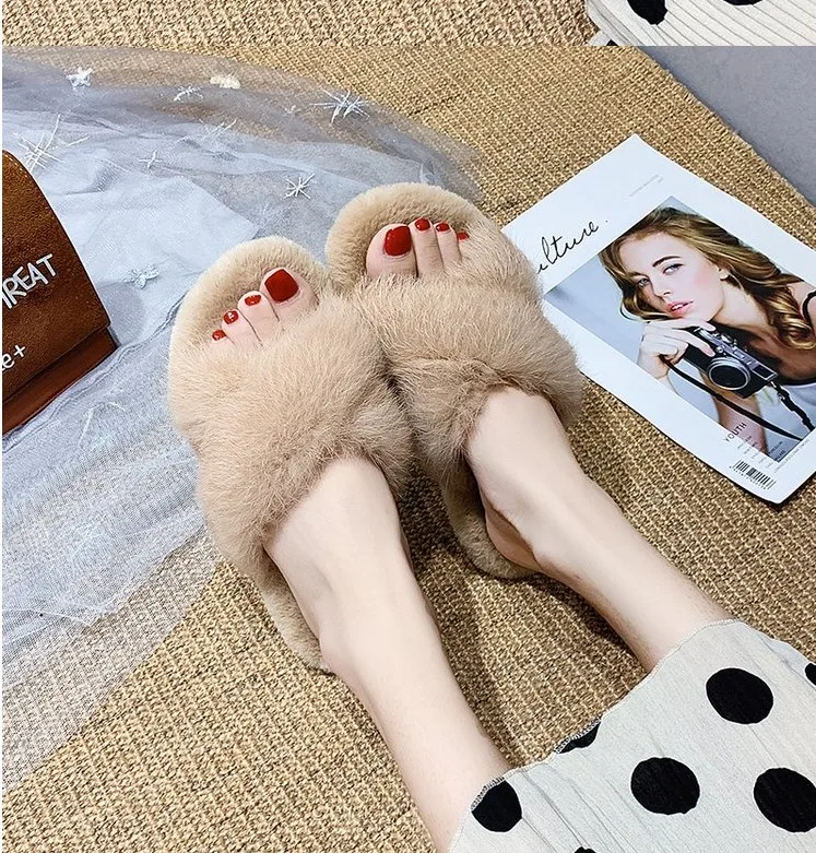 Natural Sheepskin Winter Warm Fur Slippers Women Home Shoes Indoor Slipper Luxury Wool Slippers Woman Casual Slippers