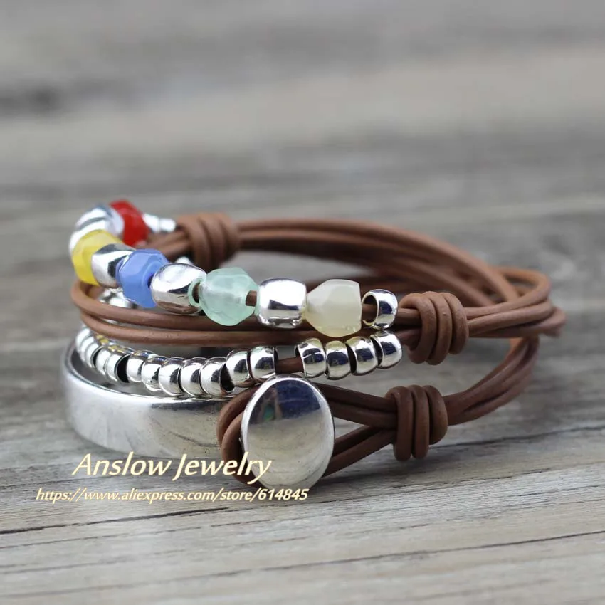 Anslow осень зима дизайн обертывание цветной кожаный браслет для элегантных женщин женский браслет и браслет ювелирные изделия подарок LOW0761LB