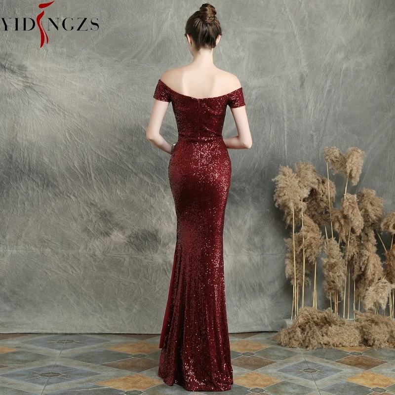 YIDINGZS Slit Sexy Sequins Evening Dress Womens V-neck Beading Long Evening Party Dress YD16617