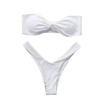 

JAYCOSIH 2018 Sexy Women Bandeau Twist Front Thong Bra Swimsuit Strapless Bathing Suit support dropshipping m1