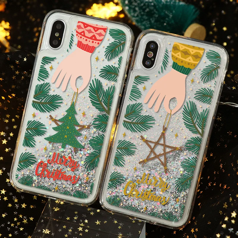 

New year Christmas Quicksand Glitter Liquid Phone Case For iPhone XS Max 7 8 Plus 6 6S XR X Santa Claus Elk TPU Back Cover Coque