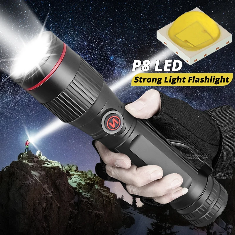 

P8 LED Flashlight zoom portable XHP70.2 torch USB Rechargeable Waterproof Lamp Press Switch use 1x18650 battery