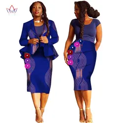 Summer African Skirt Suits Dashiki For Women Elegant Lady Skirt Set Femme Bazin Riche Cotton Set Plus Size Two Pieces BRW WY1238
