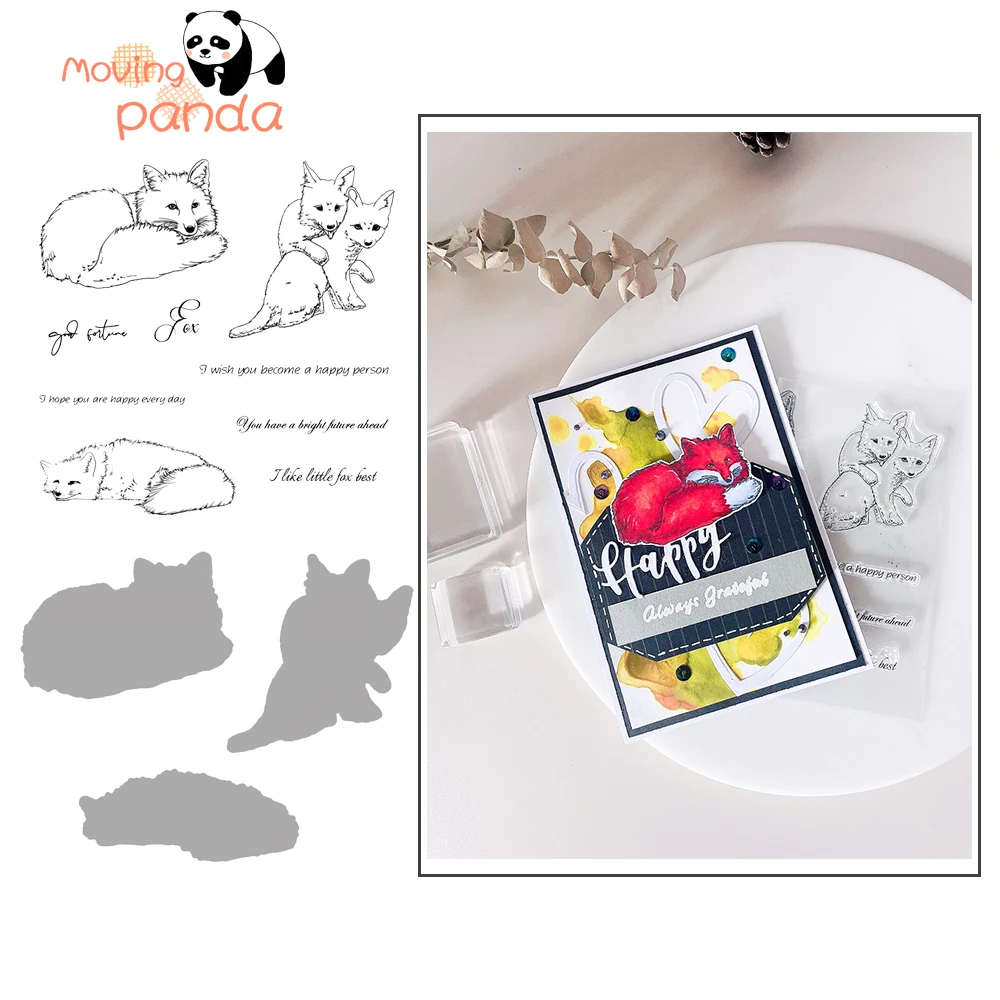 

Fox Metal Cutting Dies And Clear Stamps For DIY Scrapbooking Embossing Decoration Birthday Paper Card Craft Handcraft Die