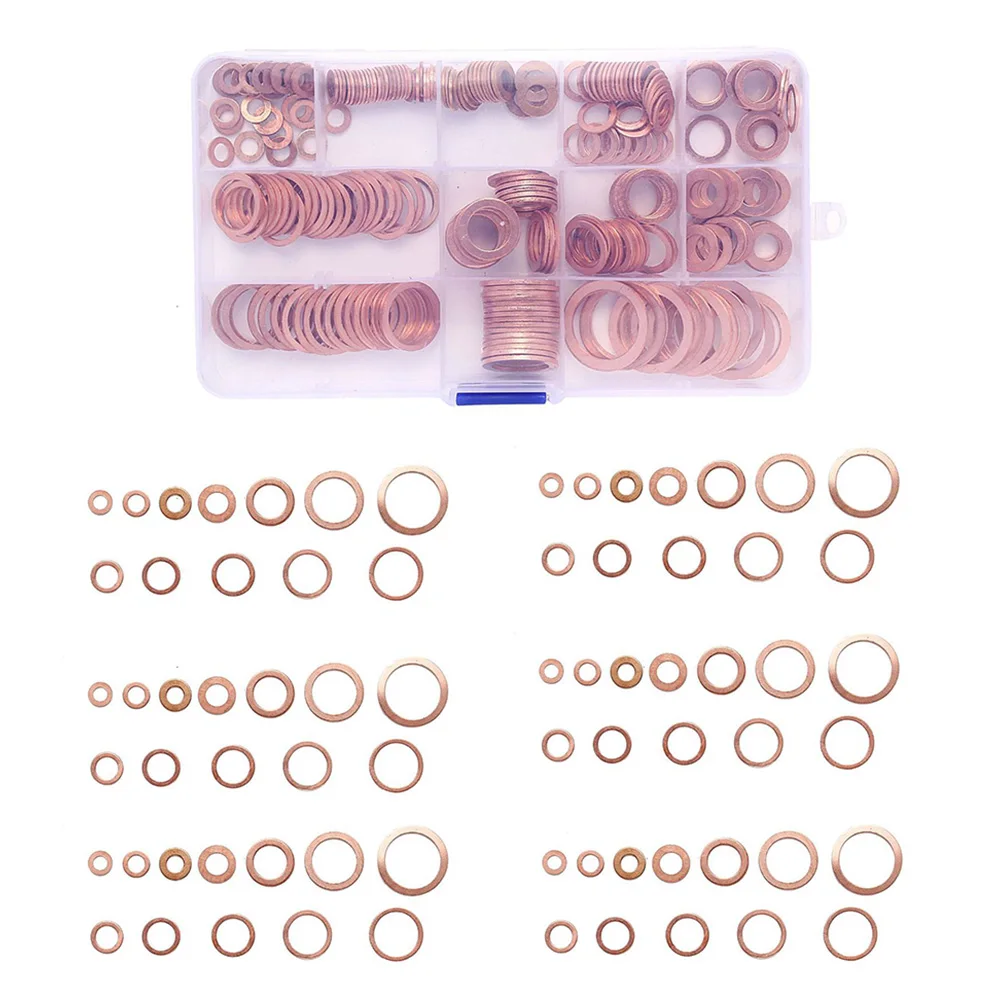

280Pcs 12sizes Sealing Assortment Fastener Hardware Home Gasket Copper Metric Corrosion Resistant Flat Ring Washer Set With Box