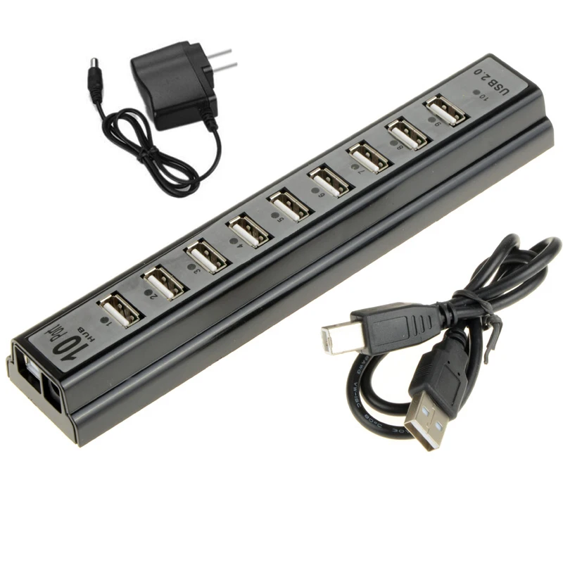 10 Ports USB 2.0 Hubs with AC Power Computer Peripherals Supply Adapter For Portablefor PC Laptop Notebook