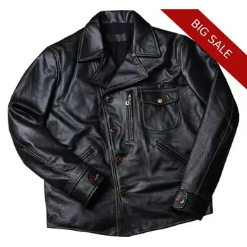 

2020 Black Men American Casual Style Leather Jacket Single Breasted Genuine Cowhide Spring Slim Fit Natural Leather Coat