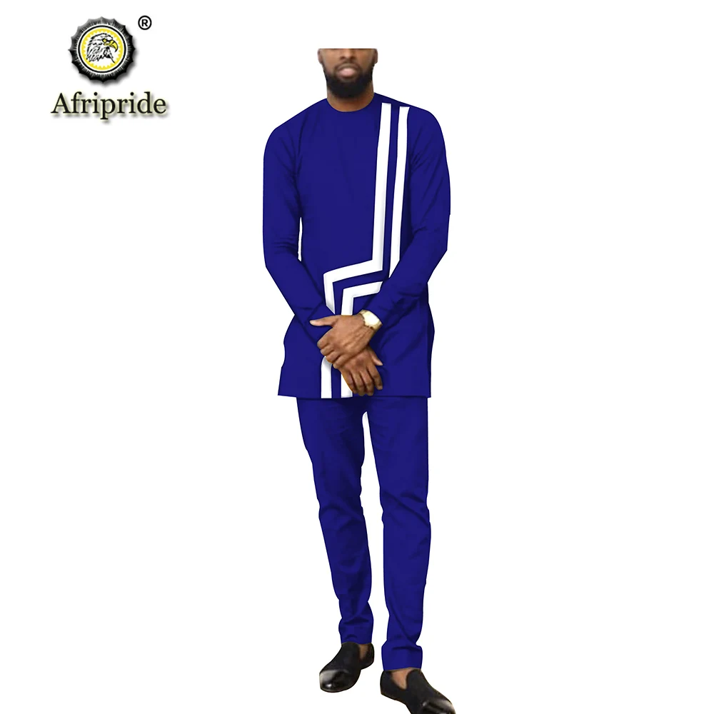 Африканский мужской комплект одежды Дашики рубашка+ брюки из Анкары короткий топ спортивный костюм наряд блузка костюм с карманами AFRIPRIDE S1916030 - Цвет: 1-11
