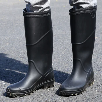 

Rainboots Good quality PVC Rubber low Heels Non-slip Men Rain Boots Mid-calf Male water shoes Waterproof work Water Shoes botas