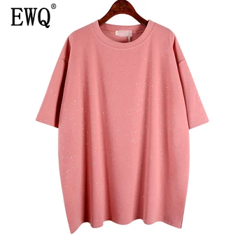 

[EWQ] 2020 Spring Summer New Arrivals Cotton Polyester Solid O-neck None Decoration Women Loose Split Short Sleeve T-shirt AW047