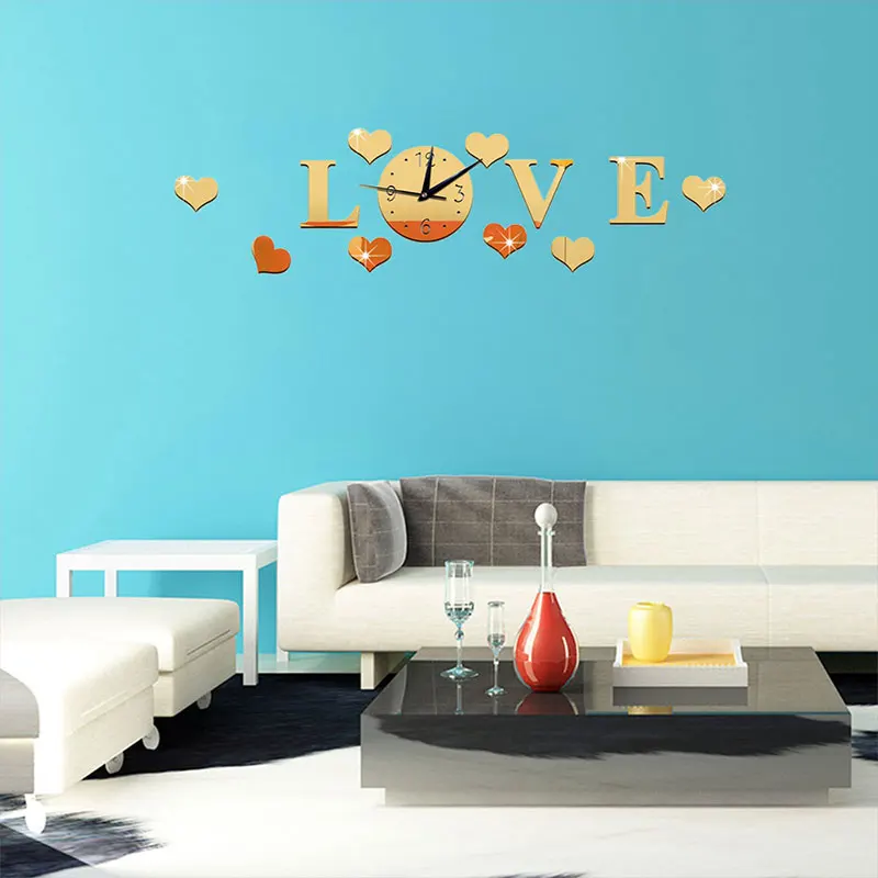 buy Creative 3D Mirror Stickers Wall Clock LOVE Decals Living Room Decoration