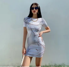 

Summer ladies 3D printed polyester fiber large size short-sleeved art wreath dress with delicate and soft white background