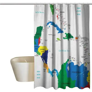 

Map Extra Long Shower Curtain Central America and The Caribbean Islands Map Countries Cities Names Regions Locations Mildew