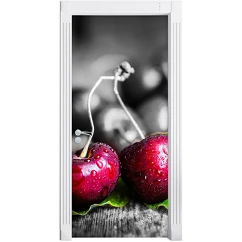 

PVC Waterproof Art Home Decor Cherry Fruit Decal Door 3D Red Print Sticker Self Adhesive Beautiful Diy Paper for Bedroom Sticker