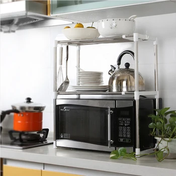 

Multifunctional Stainless Steel Microwave Oven Shelf Rack Adjustable Standing Type Double Kitchen Storage Holders