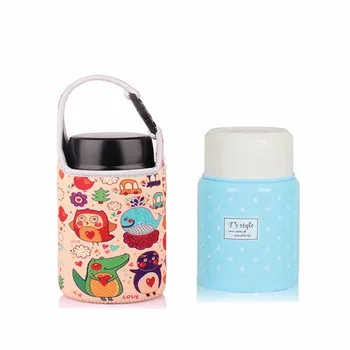 

350ml thermos container inox spoon lid cup taking soup food with new lovely portable bagfor kids