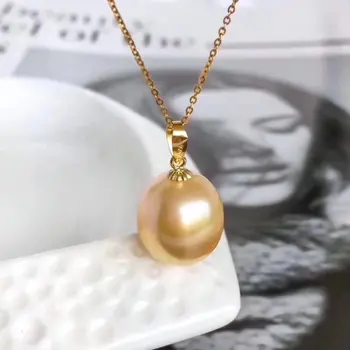 

D516 Pearl Pendant Fine Jewelry Solid 18K Gold 10-11mm Nature Fresh Water Gold Pearl Pendant Necklace for Women Presents