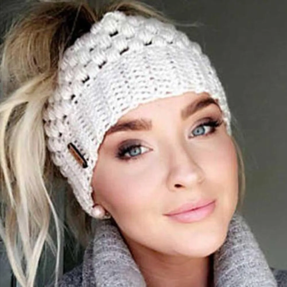 Gestrickte Beanie Mütze Mit Pferdeschwanzöffnung Für Damen_voghion.com