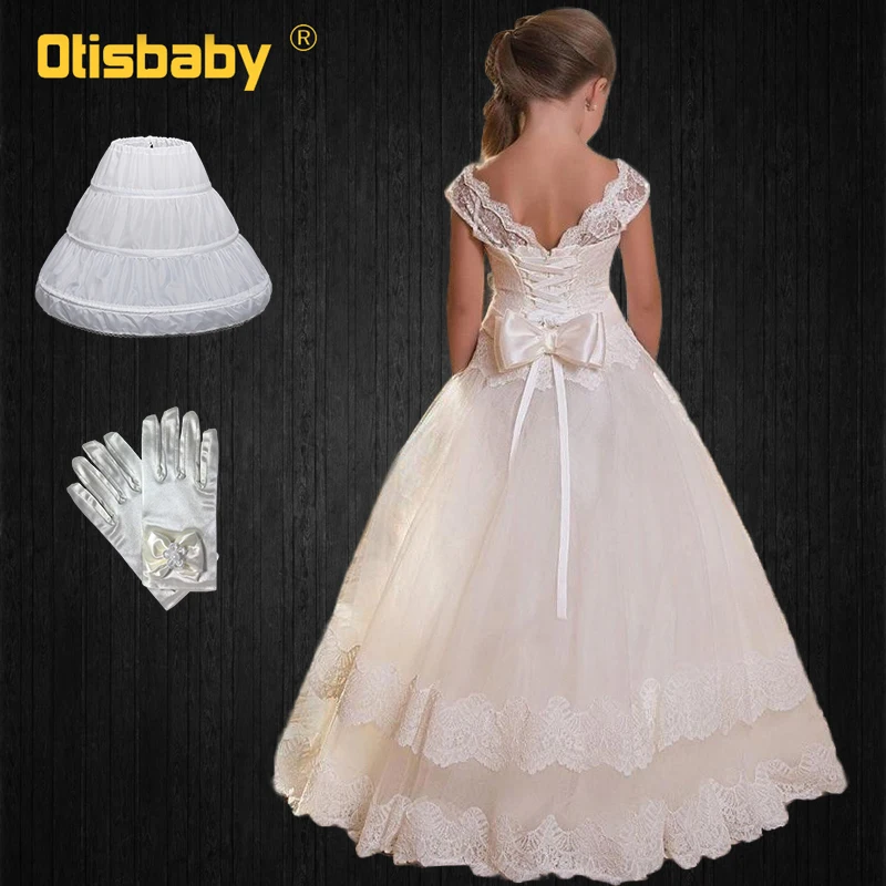 

Summer 2019 Fomal Gown Children Lace Flower Fancy Girls Dresses Teenage Party Ball Gown Kids Wedding Evening Prom Long Dresses