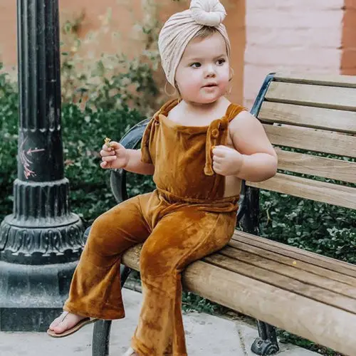 Focusnorm Toddler Kids Girl Velvet Bib Pants Romper Sleeveless Solid Jumpsuit Playsuit Outfits Fit For 2-6Y