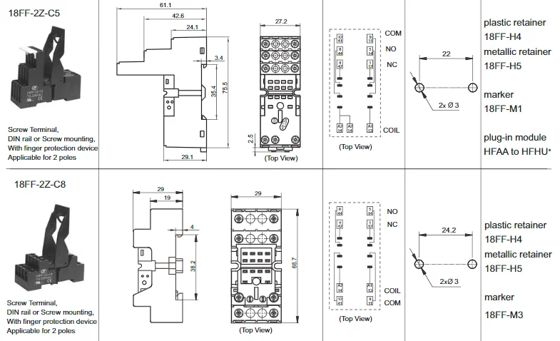 HF18FF JQX 18F pcb Промышленный контроль промежуточное реле DC 12V 24V 220V 2Z2 8PiN HONGFA SONGLE OMRON MY2