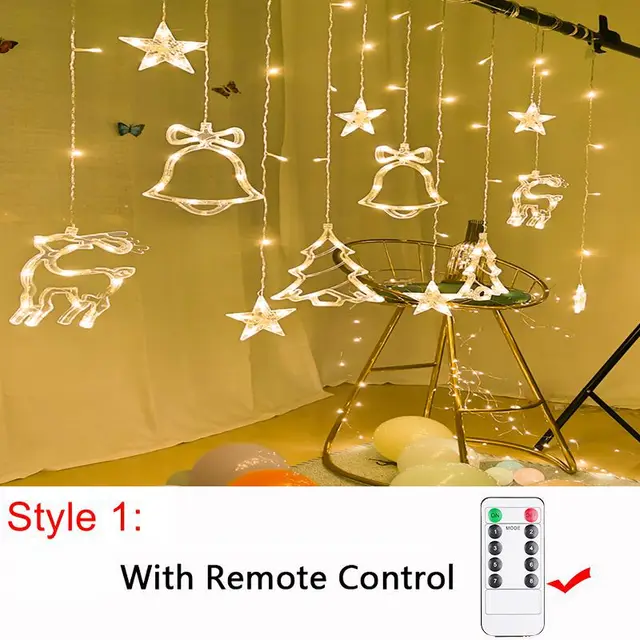 LED Christmas String Lights Garland Fairy Lights Star Lamp Outdoor Curtain Decor for Party Holiday Wedding New Year Decoration warm white 1 remote