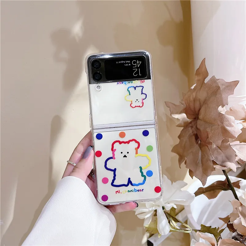 Hoạt Hình Hàn Quốc Ốp Điện Thoại Dành Cho Samsung Galaxy Samsung Galaxy Z Flip 3 Dễ Thương Giá Đỡ Vòng Tay Trong Suốt Cứng Máy Tính Cover Dành Cho Samsung Z Flip3 Zflip3 silicone case for samsung