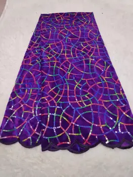 

2019 5yards /lot luxury gold sequins trim lace with purple African George flannel lace fabric for party dresses