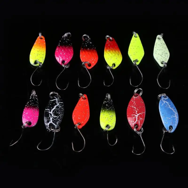 12pcs Metal Hard Bait Spoon 3.2cm 2g Fishing Lure Tackle Pesca Artificial Bait Fake Lure with Single Hook