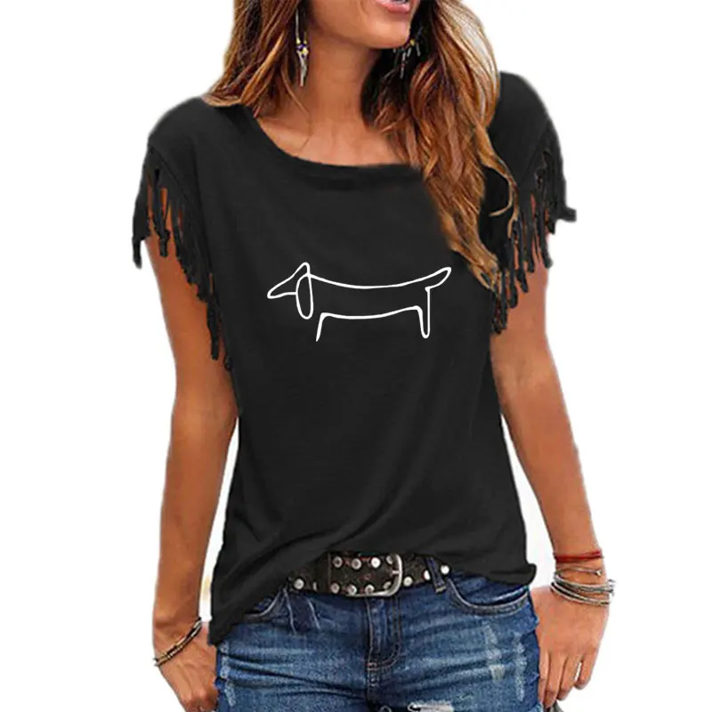 

Simple Dachshund Dog Print Women Tshirt Petal sleeve Casual Funny Tee Shirt Summer Hipster T Shirt