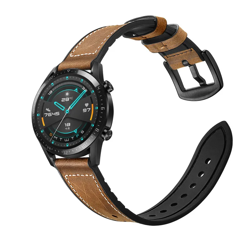 Ремешок для huawei gt2, 42 мм, 46 мм, силиконовый+ кожаный ремешок, Смарт-часы, браслет, ремни, ремень, быстросъемный ремешок для часов, металлическая пряжка
