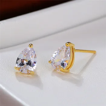 

Trendy Female Teardrop Small Earrings Korean rose gold color Stud Earrings For Women Minimalist Crystal Wedding Earrings